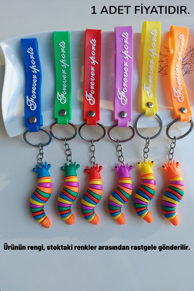 Lynare سلسلة مفاتيح متحركة وزينة للحقائب على شكل يرقة ملونة