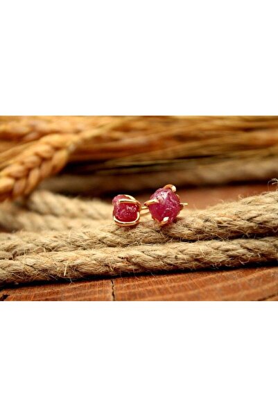 alpsilverart 925 Ayar Gümüş El Yapımı Ham Yakut Küpe | Doğal Taşlı Zarif Kadın Takı