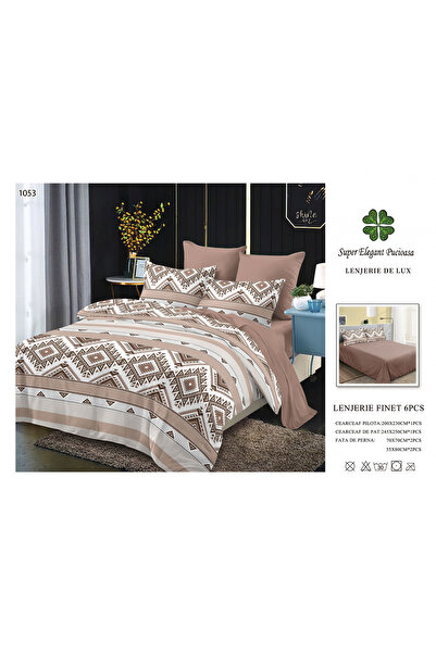 FIONNA.RO Finet Bed Linen 6 Pieces - Beige Checks and Lines