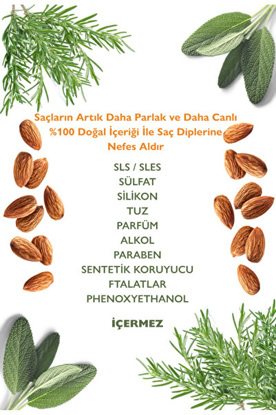 Bthera Natural %100 Doğal Besleyici Canlandırıcı Şampuan Badem Yağlı-Kuru Yıpranmış Saçlar-300ml