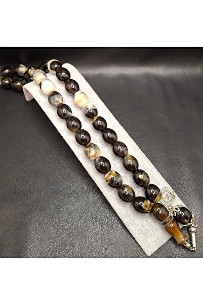 Han Ticarethane سبحة كبيرة الحجم من حجر الكهرمان المسحوق بنمط فسيفساء أسود اللون