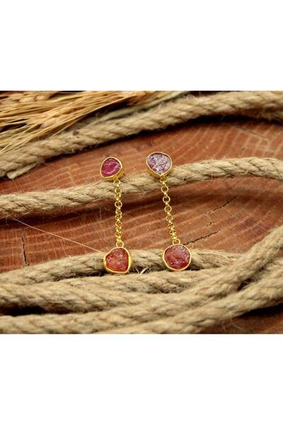 alpsilverart 925 Ayar Gümüş Ham Yakut Taşlı Küpe | El Yapımı Gösterişli Kadın Takı