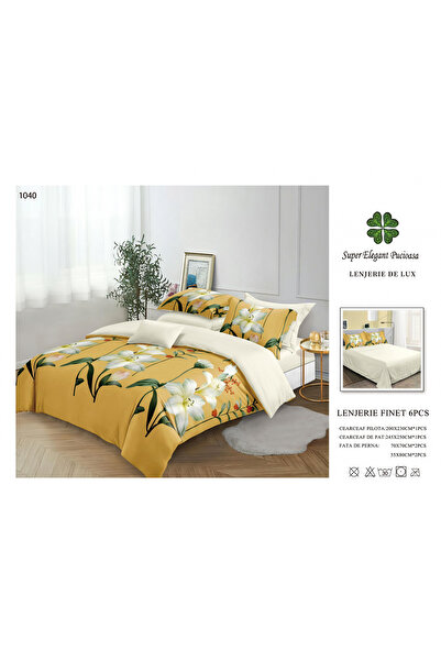 FIONNA.RO Lenjerii De Pat Din Finet 6 Piese - Galben Cu Crini