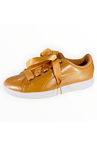 Puma Women's Low Cut Sport Shoes, Synthetic Leather, Caramel with Laces and Satin Bow, Size 36 EU