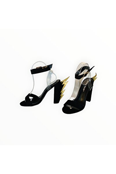 Public Desire - Women's Heeled Sandals Public Speedy Flames, Black Suedette, Size 37 EU