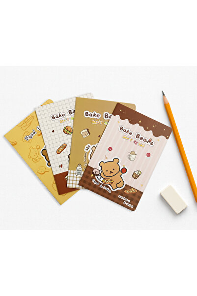 repro design Bake Bear A5 Lined Notebook Set with Cover – 4 Pieces | 160 Sheets Cardboard Cover