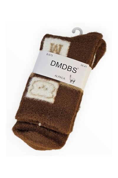 Vadodara Women's Socks, Alpaca Wool Blend Brown, Bear and Bow Design, Size 36-41