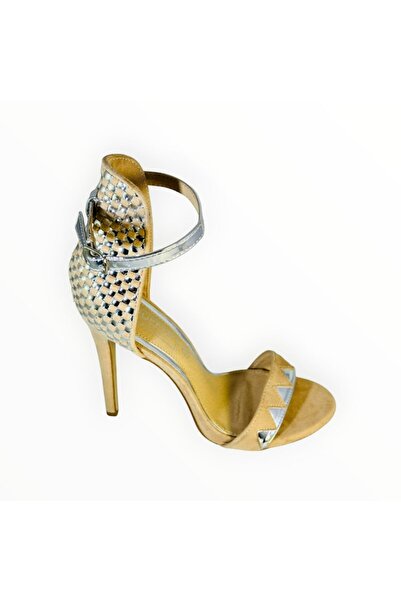 Truffle Collection - High Heel Sandals with Semi Platform - Faux Suede Beige and Silver Patent - Siz
