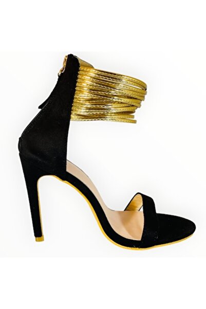 OEM Sandale cu Toc Stiletto Barely There Suedette Negru, Marimea 37 EU