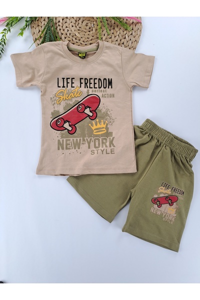 Butik Boy's New York Shorts T-Shirt Two-Piece Set Cotton Fabric