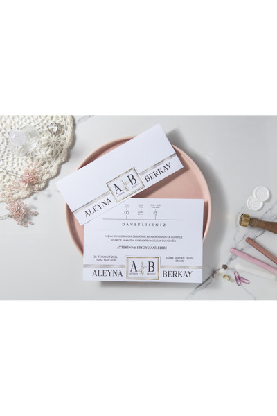 İKLİM DAVETİYE Düğün Davetiyesi / Nişan Davetiyesi / Nikah Davetiyesi / (50 Adet) Baskı Hariç 7143