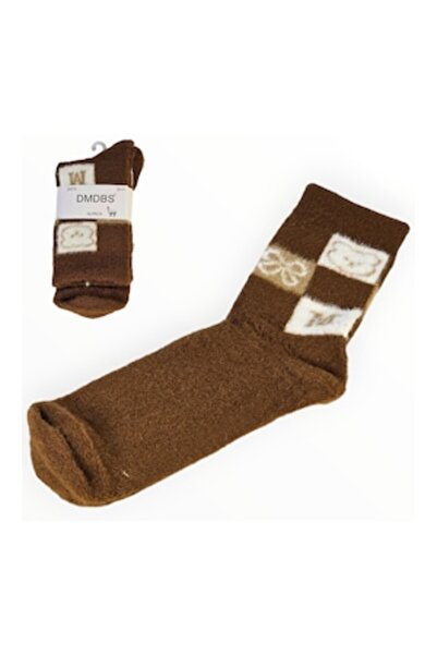 Vadodara Women's Socks, Alpaca Wool Blend Brown, Bear and Bow Design, Size 36-41