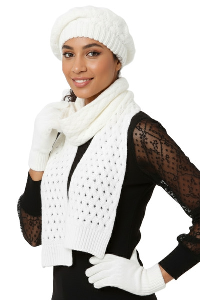 derikem Women's Winter Knitted Beanie, Scarf and Gloves Set