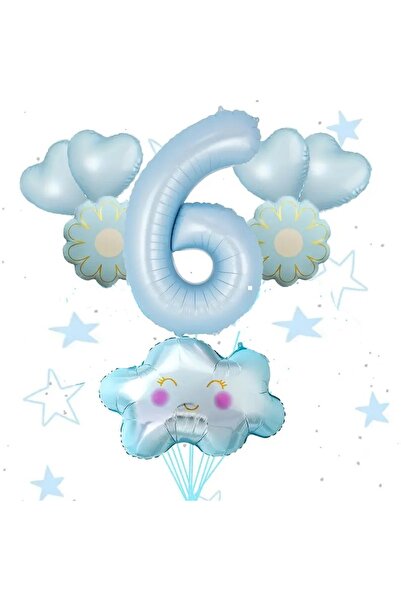 DÜVENCİ TİCARET Mavi Bulut Papatya Kalp Desenli Doğum günü yaş Balon Seti