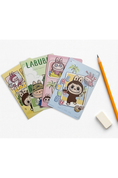 repro design Labubu A5 Lined Notebook Set with Cover – 4 Pieces |   160 Sheets Cardboard Cover