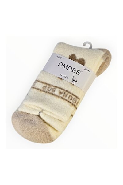 Vadodara Sosete Dama, Blend Lana Alpaca Off-White si Ursulet Maro, Marimea 36-41