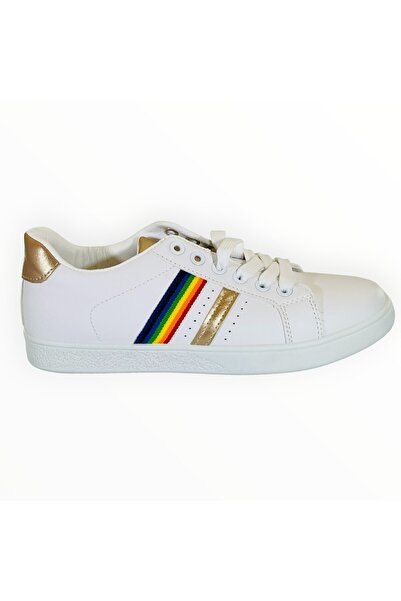 OEM Women's Unisex Rainbow Vegan Leather Sport Shoes, White, Size 38 EU