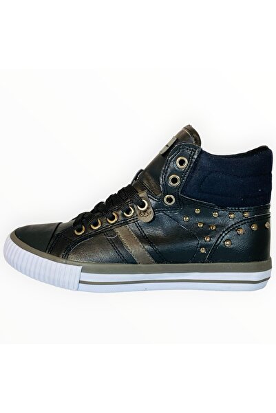 Champion Hi-Top Women Sneakers - Black Faux Leather with Metal Studs, Size 37 EU