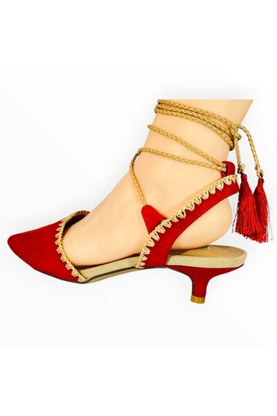Axel Women's Open-Toe Heels Kitten Arabian Dance Suedette Red, Size 37 EU