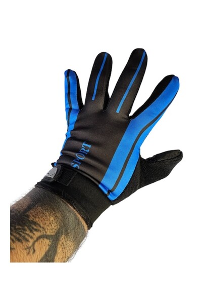 Vadodara - Men's Sports Gloves for Cycling, Driving, Gym, Blue with Black, Size L, Touchscreen and G