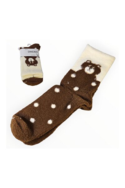 Vadodara Women's Socks, Alpaca Wool Blend, Off-White and Brown, Bear Pattern, Size 36-41