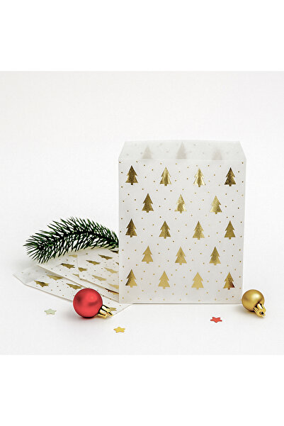 repro design Altın Yıldızlı Yılbaşı Temalı Mini Kese Kâğıdı 10’lu | 13x18 cm Hediye Paketi Kâğıt Poşet