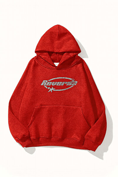 CLASSY.MODA Unisex Üç İplik Kapüşonlu Sweatshirt Reverse Baskılı Kanguru Cepli Rahat Oversize Hoodie