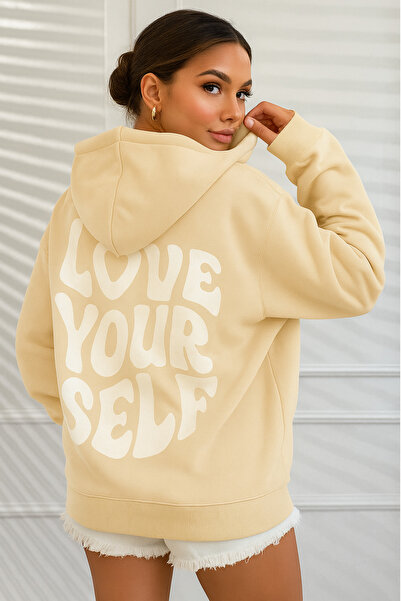 CLASSY.MODA Γυναικείο φούτερ με κουκούλα μεγάλου μεγέθους με εκτύπωση LOVE YO...