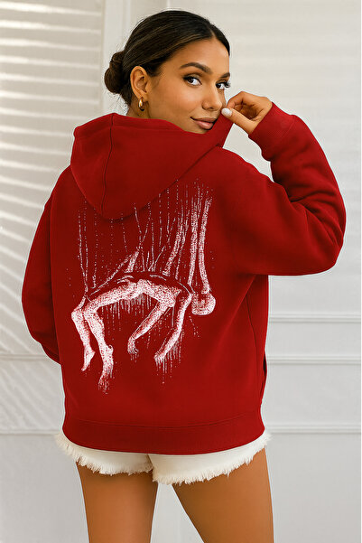 CLASSY.MODA Γυναικείο φούτερ με κουκούλα με καλλιτεχνικό σχέδιο με τρεις κλωσ...