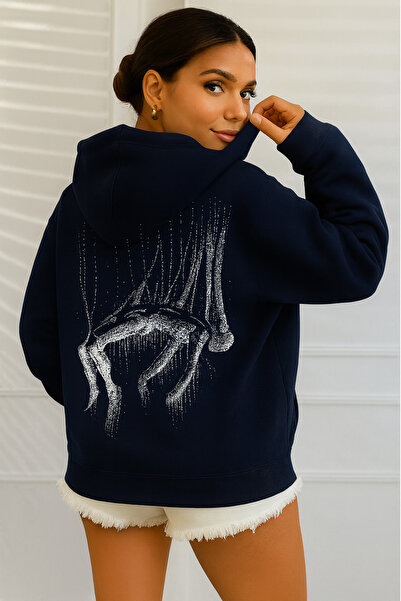 CLASSY.MODA Γυναικείο φούτερ με κουκούλα με καλλιτεχνικό σχέδιο με τρεις κλωσ...