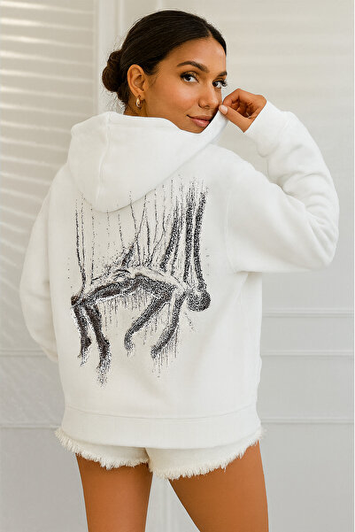 CLASSY.MODA Γυναικείο φούτερ με κουκούλα με καλλιτεχνικό σχέδιο με τρεις κλωσ...