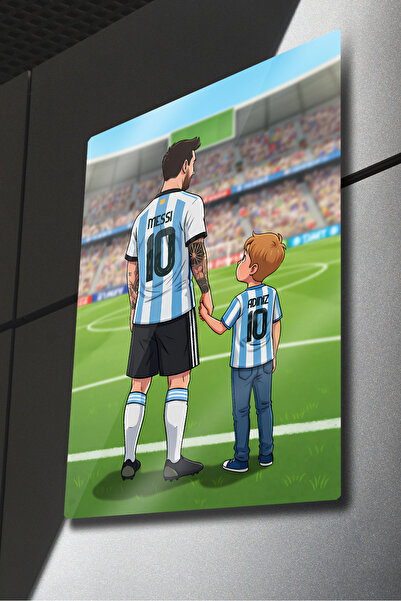 DekorHane Lionel Messi - Metal Baskı, Kişiselleştirilebilir Hayran Taraftar Formalı Tablo, Arjantin