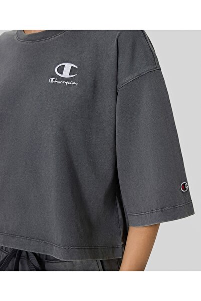 Champion Icons Plush Wash Crewneck T-Shirt Gray Women's T-Shirt -118023-Vs517