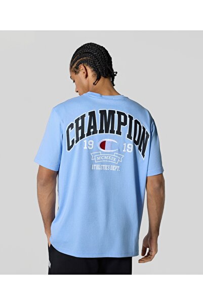 Champion Street Varsity Crewneck T-Shirt Mavi Erkek Tişört - 221197-BS186