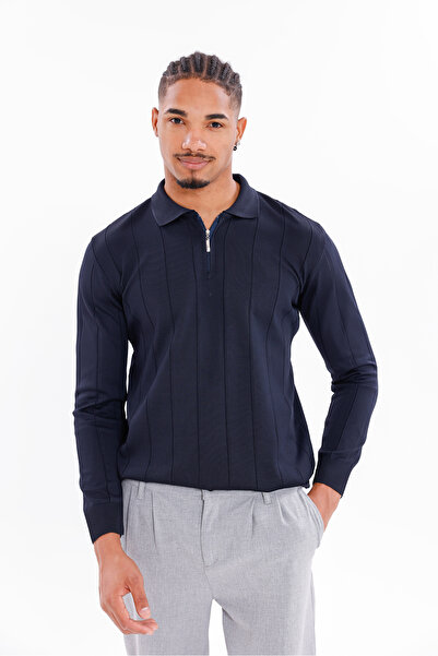 monox Ανδρικό πλεκτό πουλόβερ με μισό φερμουάρ με λαιμόκοψη πόλο