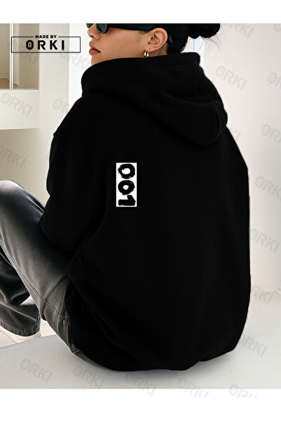 EFFRENATU هودي فضفاض للجنسين باللون الأسود - رقم: 001 بشعار بسيط، تصميم مريح