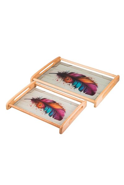 ORIAN 2-piece wooden tray set with a glass base and an elegant artistic touch inspired by nature