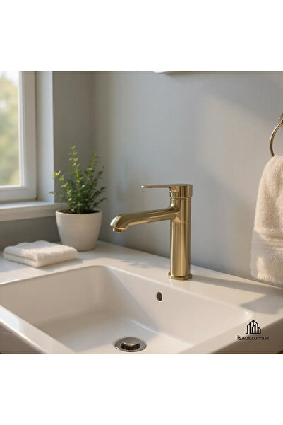 İSAOĞLU YAPI Mat Gold Banyo Armatürü Fırçalanmış Altın Musluk Gold Lavabo Bat...
