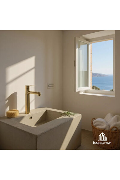 İSAOĞLU YAPI Mat Gold Lavabo Bataryası Çanak Uyumlu Mat Altın Yüksel Model Ar...