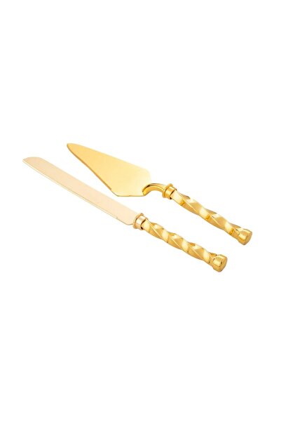 ORIAN Gold twisted metal cake scoop and knife