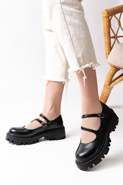 ETİLER COLLECTION 868-756 Black Patent Leather Daily High-Sole Loafer Shoes