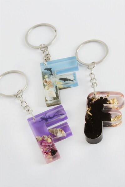 glovia bijuteri سلسلة مفاتيح إيبوكسي بحرف F