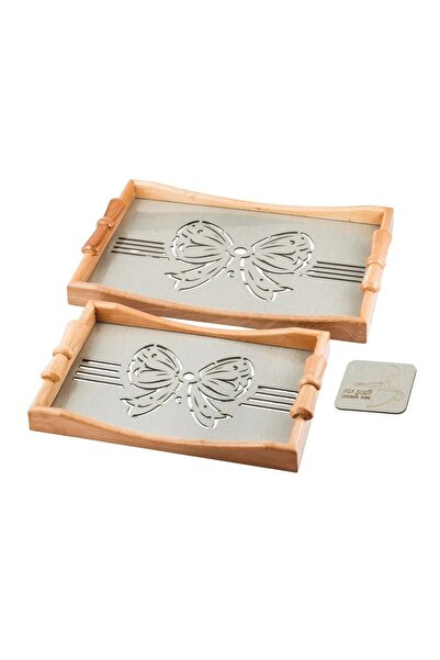 ORIAN طقم صينية خشبية مكون من قطعتين بمقبض على شكل قوس وأرضية مزخرفة وطبقة عازلة من الأكريليك الشفاف