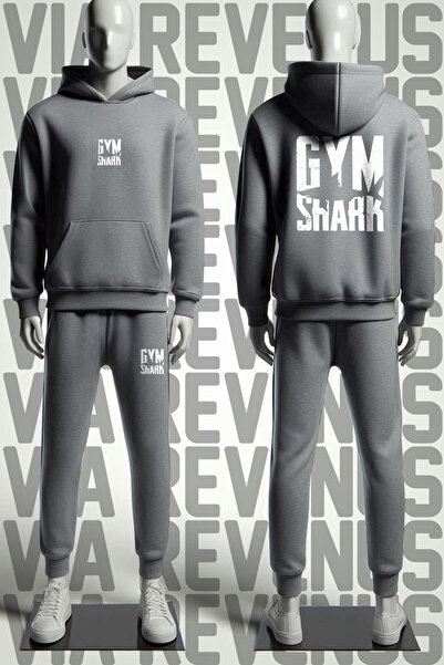 Vordevia Gym Printed Hooded Sweatshirt and Sweatpants Unisex Sportswear Set