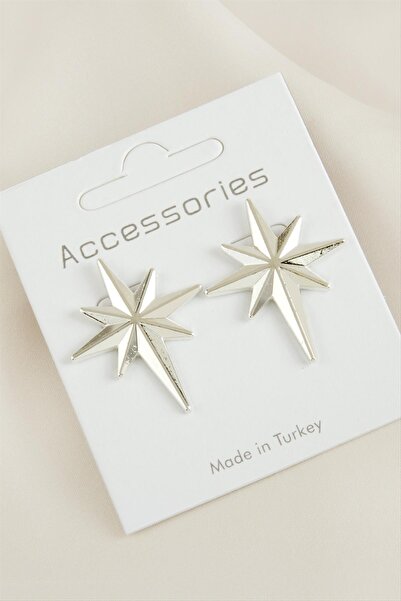 ZERO LAND Msa-Shop Star New Season Metal Earrings-Silver Color