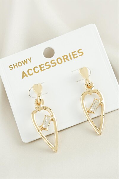 ZERO LAND أقراط DS-DERIN Kalp New Season المرصعة بالأحجار - أصفر