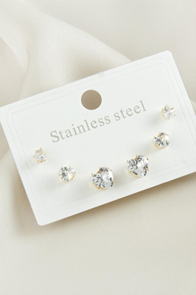 OSENSE Nrzsnt 6 Pieces Heart Zircon Stone (02241) Steel Earrings-Yellow
