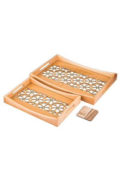 ORIAN 2-piece wooden tray set with decorative floor and clear acrylic insulating layer