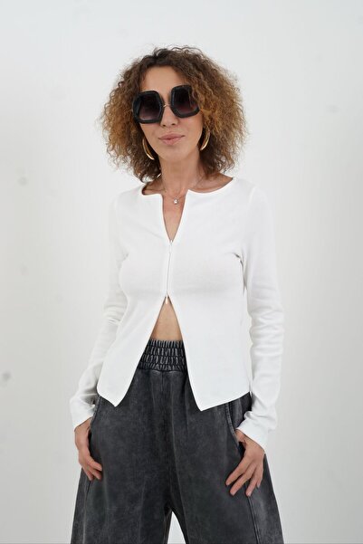 Zelish My Sister Μπλούζα με μακρύ μανίκι με λεπτομέρεια με φερμουάρ εκρού