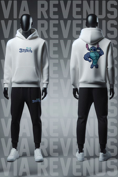 Vordevia Gym Printed Hooded Sweatshirt and Sweatpants Unisex Sportswear Set